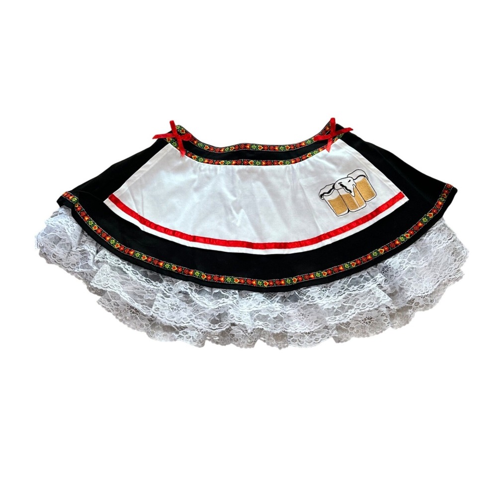 Beer Girl Micro Mini Skirt Lace Trim Black White S/M Grunge Costume Cosplay